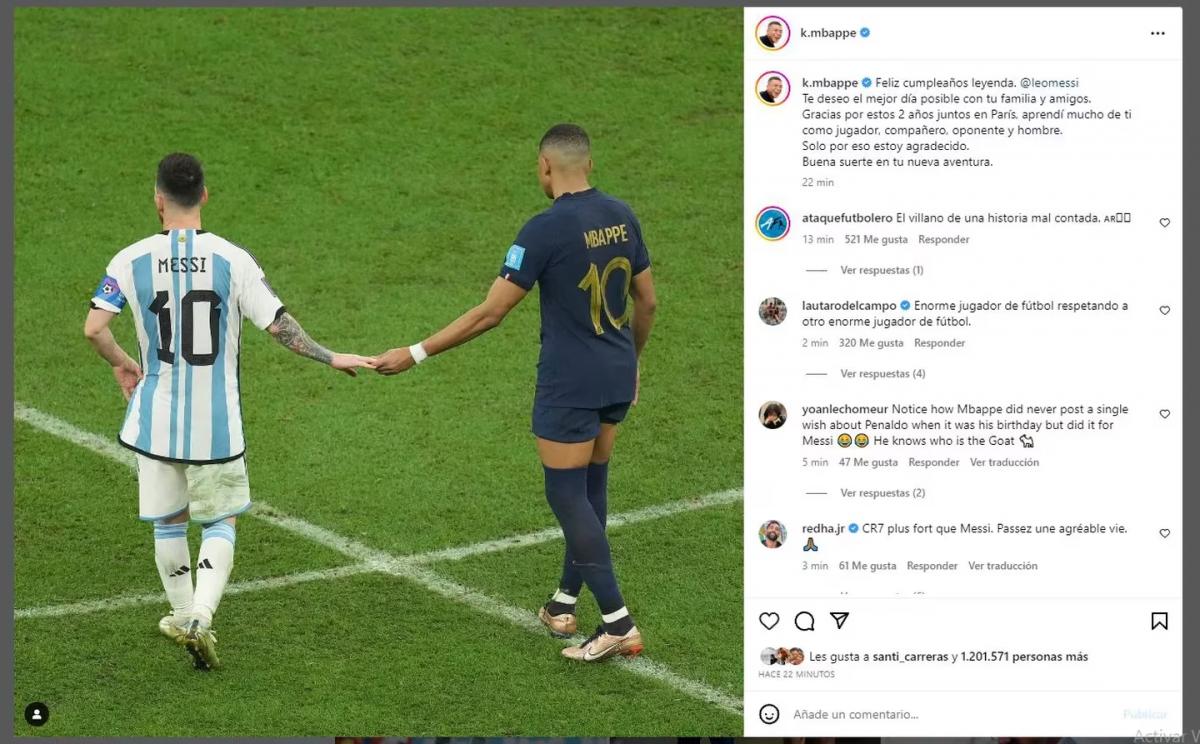 Kylian Mbappé saludó a Lionel Messi por su cumpleaños y le hizo una confesión con una foto del Mundial