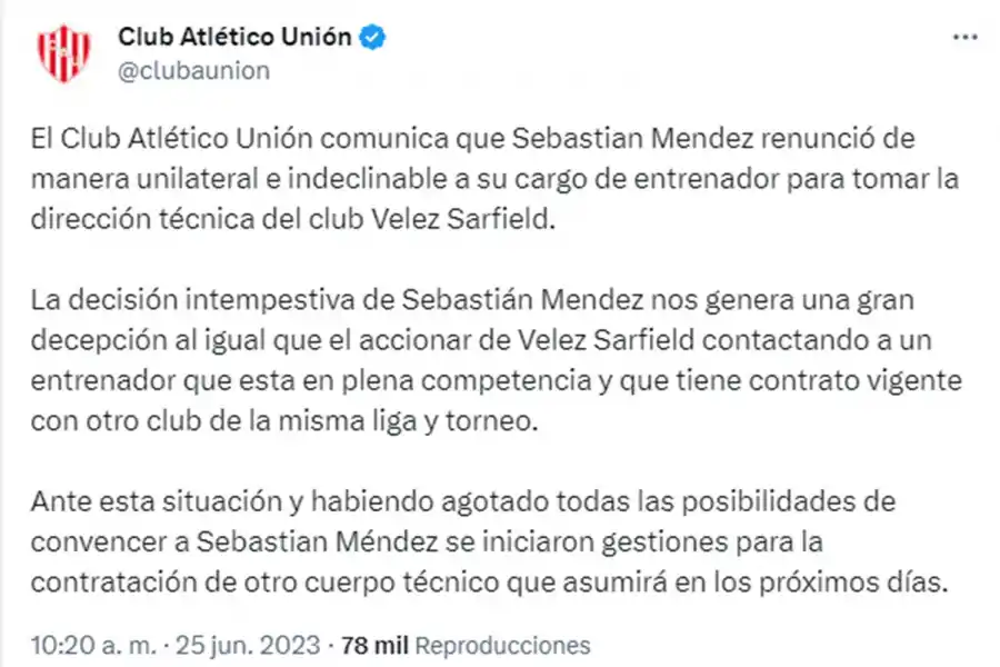 Antes de visitar a Atlético Tucumán, Sebastián Méndez renunció como DT de Unión
