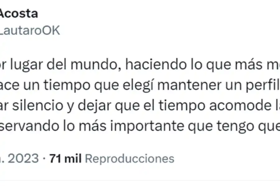 Los tuits de Lautaro Acosta tras ser denunciado por violencia de género.