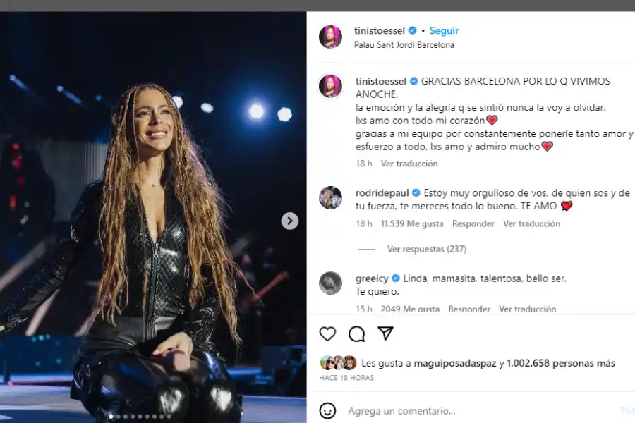 Posteo de Tini Stoessel en Instagram