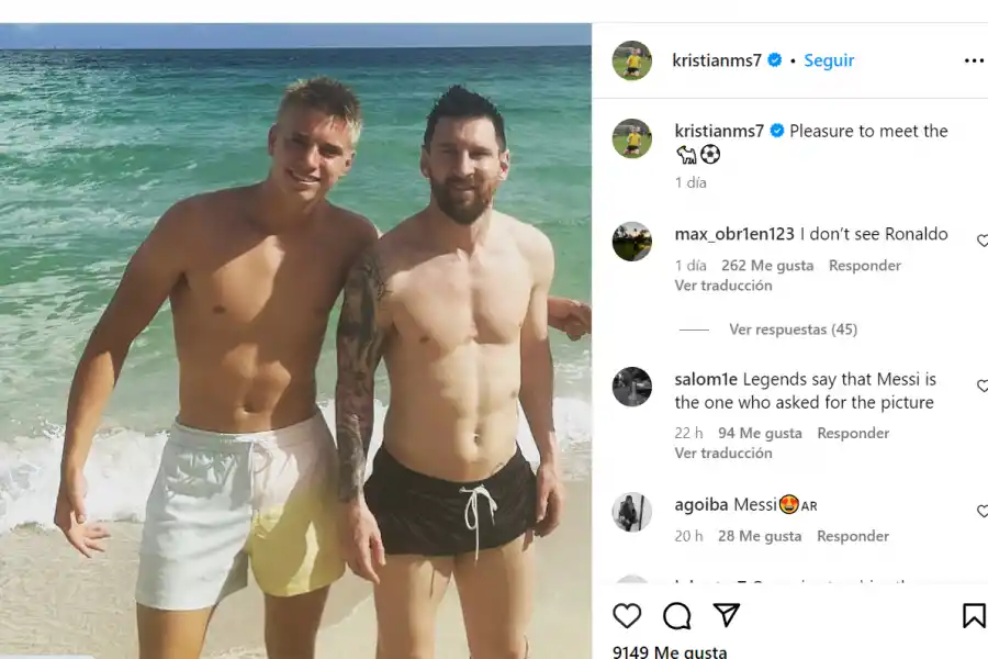 La primera foto de Lionel Messi en las Bahamas se la sacaron junto al hijo de otra leyenda del fútbol