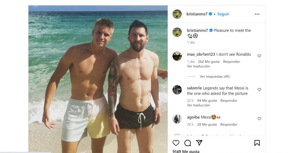 La primera foto de Lionel Messi en las Bahamas se la sacaron junto al hijo de otra leyenda del fútbol