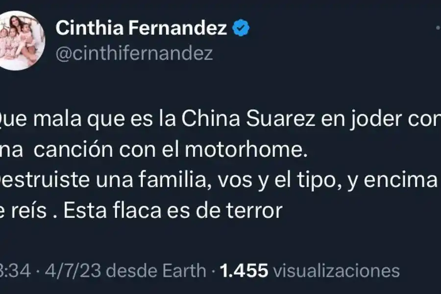 Cinthia Fernández apuntó contra la “China” Suárez por su video en un motorhome: “Encima te reís”