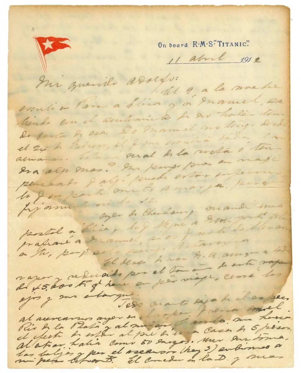 La carta que Ramón Artagaveytia le envió a su hermano antes de morir en la tragedia del Titanic