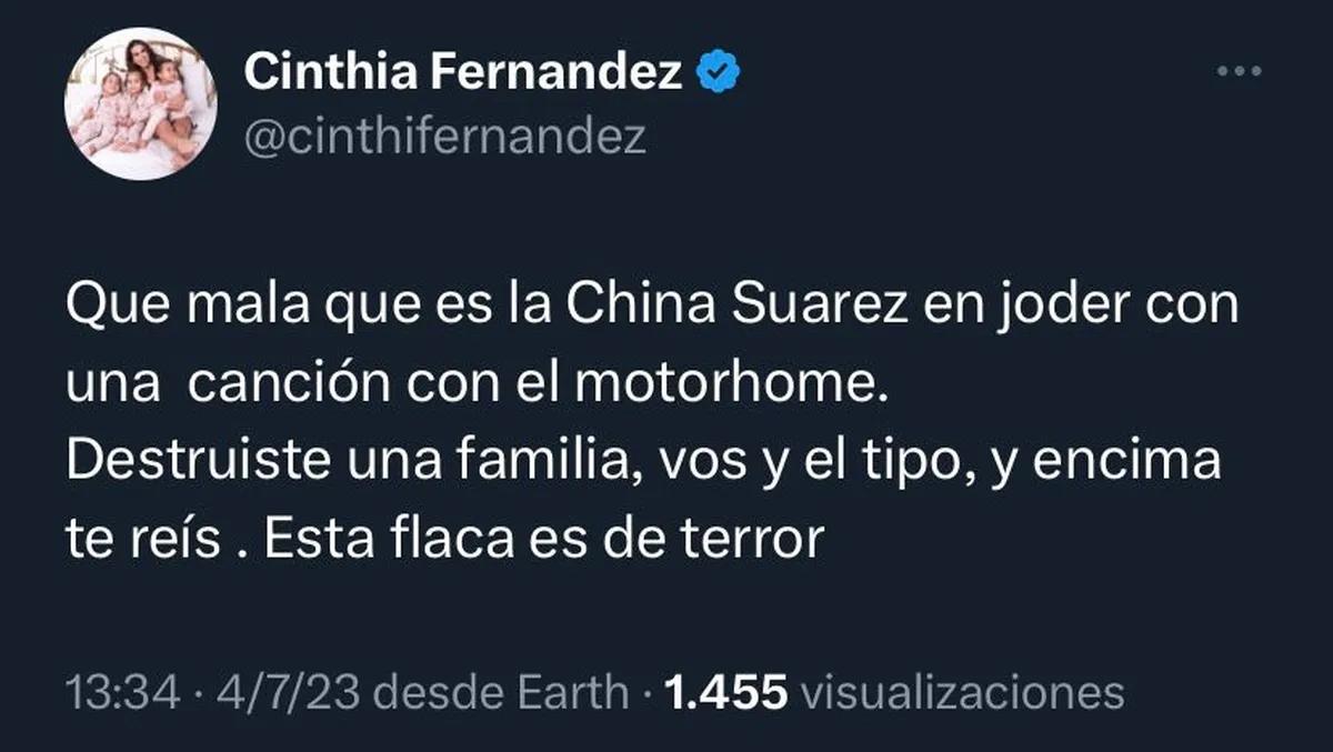 Cinthia Fernández apuntó contra la “China” Suárez por su video en un motorhome: “Encima te reís”