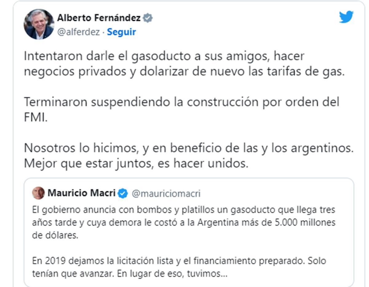 POR TWITTER. El presidente Alberto Fernández cuestionó las críticas del ex mandatario Mauricio Macri.