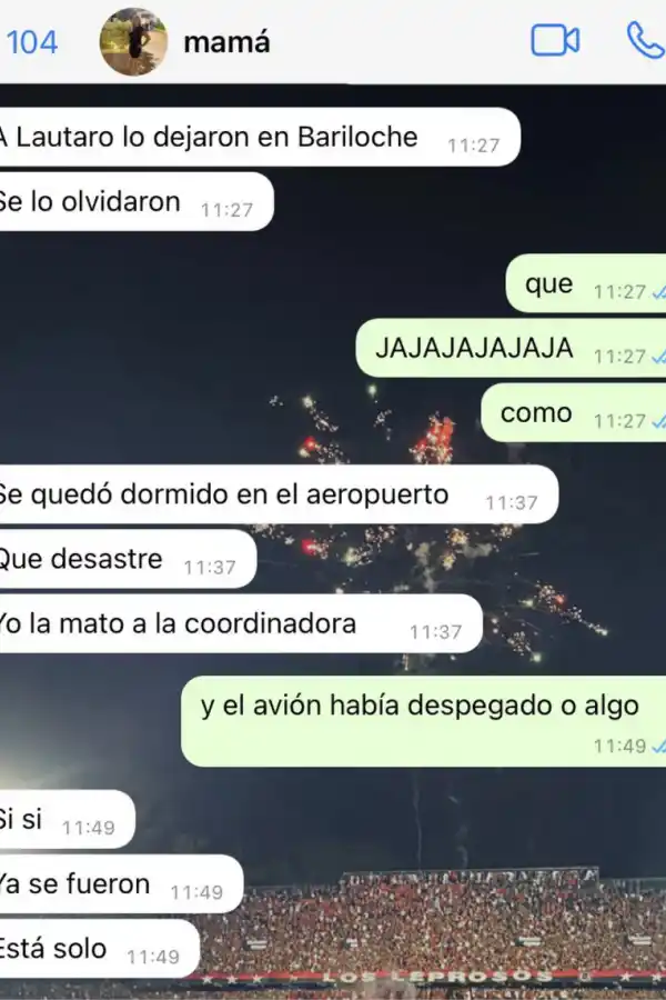 La conversación entre una alumna y su mamá sobre el momento en el que se olvidaron a Lautaro en Bariloche. (foto: Twitter/avru_lara).
