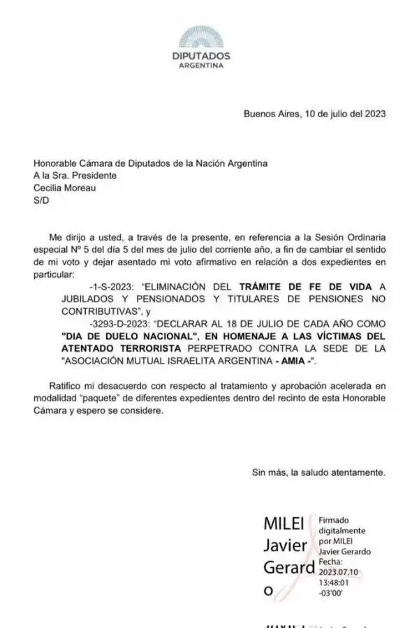 Milei quiso cambiar su voto, cinco días después de la sesión: la respuesta de Diputados