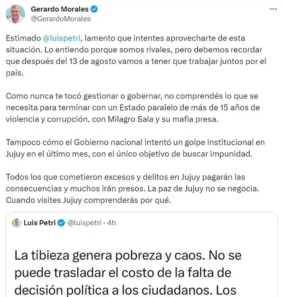 Gerardo Morales pidió que no visiten Jujuy y desde la UCR salieron a criticarlo con fuerza