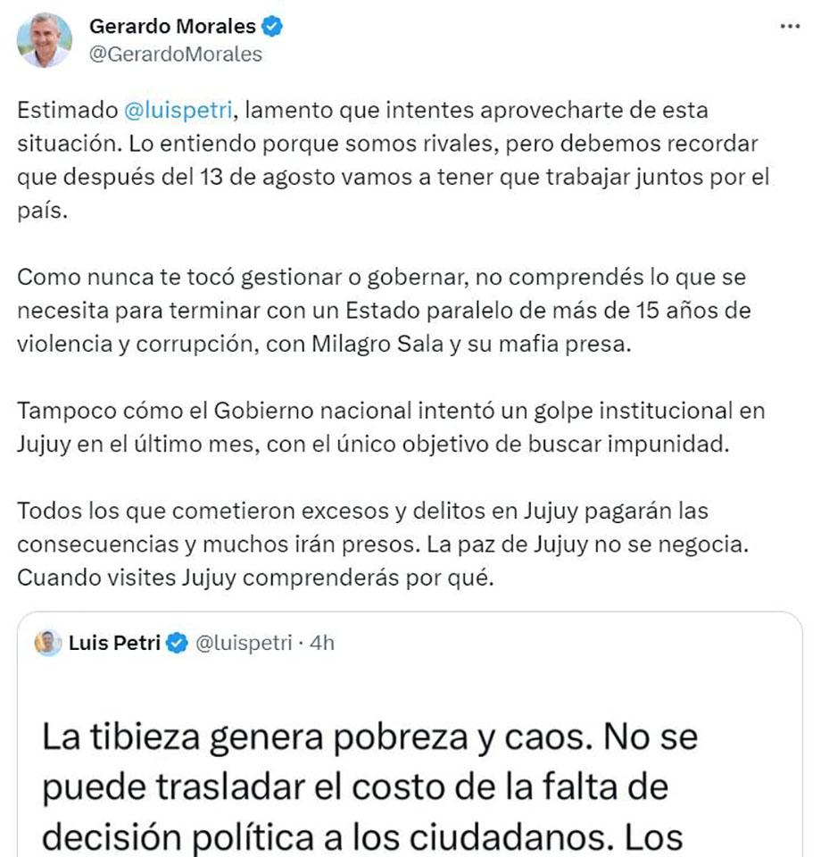Gerardo Morales pidió que no visiten Jujuy y desde la UCR salieron a criticarlo con fuerza