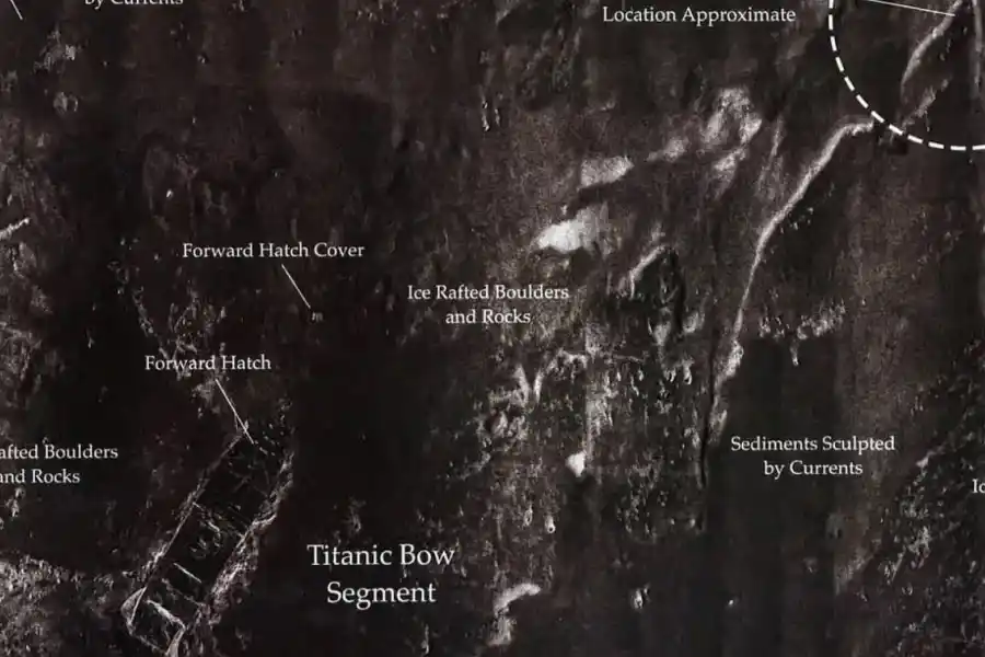Mapa muestra la proximidad de los escombros del submarino Titan al naufragio del Titanic