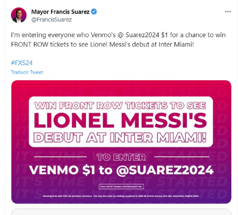 El alcalde de Miami, en campaña electoral, sortea entradas para ver a Messi y genera polémica