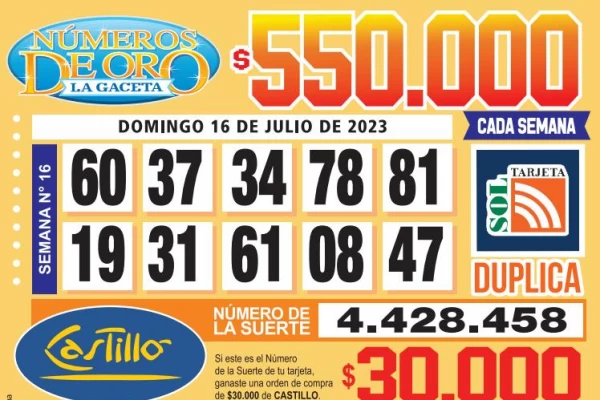 Los Números de Oro de LA GACETA del 16 de julio de 2023