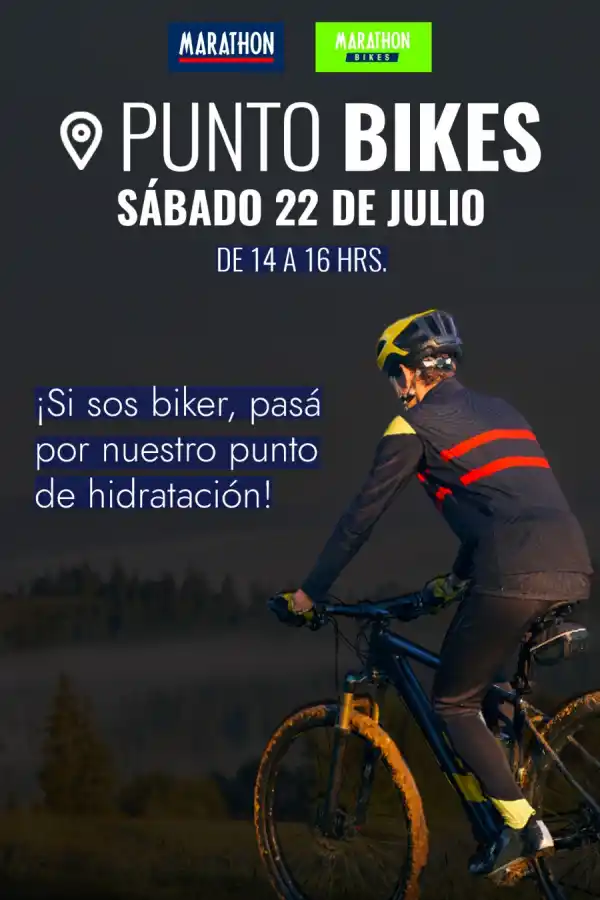 Si vas a pedalear por Yerba Buena hidratate en el punto de Marathon