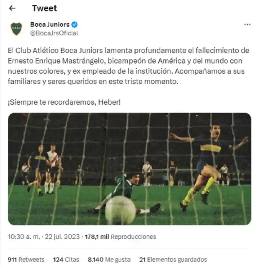 Tristeza en Boca por la muerte de Heber Mastrángelo, una gloria Xeneize