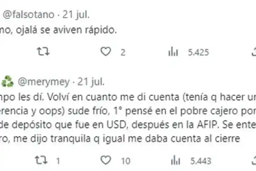 Depositó $ 75.000, el cajero se lo pasó a dólares y tomó una polémica decisión: Si los transfiero...
