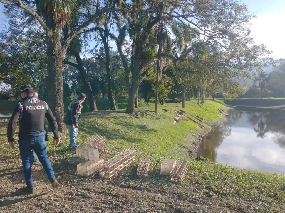 LIBRES. Los policías liberan las aves en el parque 9 de Julio.