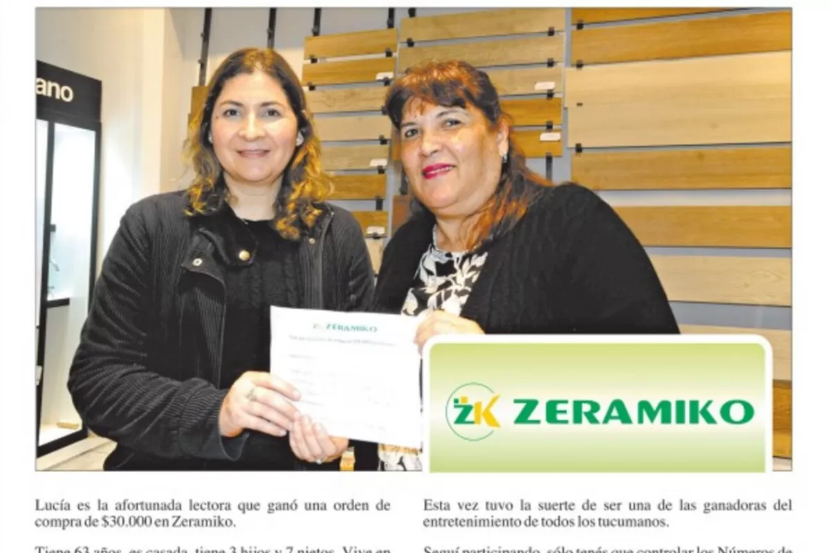 Números de la Suerte: Lucía Mercedes Olea ganó una orden de compra de $30.000 en Zeramiko