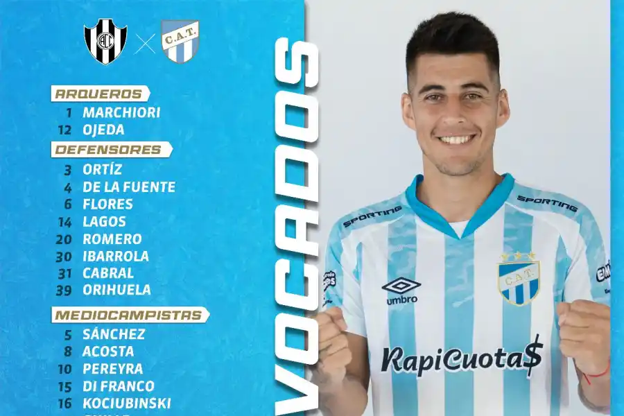 Conocé quiénes son los convocados en Atlético Tucumán para enfrentar a Central Córdoba