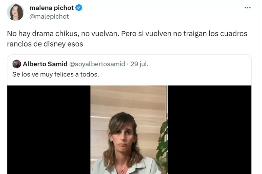 Malena Pichot se sumó a Samid y criticó a los argentinos del video.