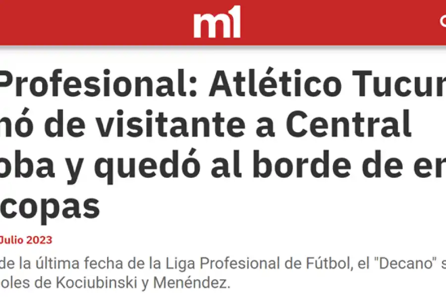 MinutoUno destacó el gran triunfo de Atlético Tucumán.