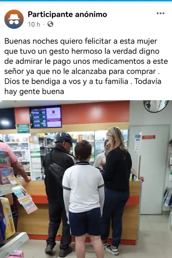 Una tucumana ayudó a un hombre a comprar sus remedios y su gesto se volvió viral