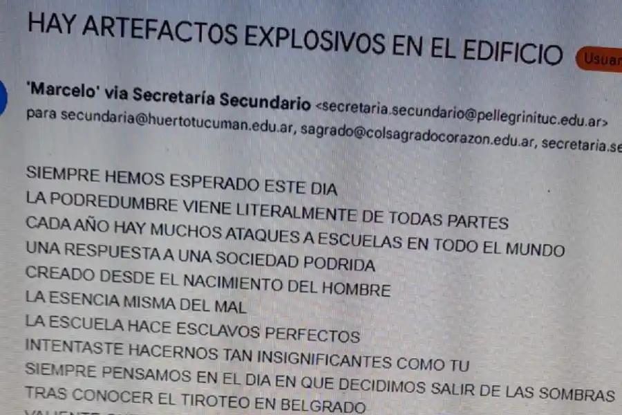La curiosa amenaza que recibieron los colegios tucumanos que interrumpieron las clases