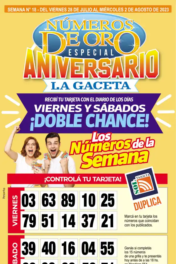 Esta es la grilla completa de los Números de Oro de LA GACETA del 2 de agosto de 2023