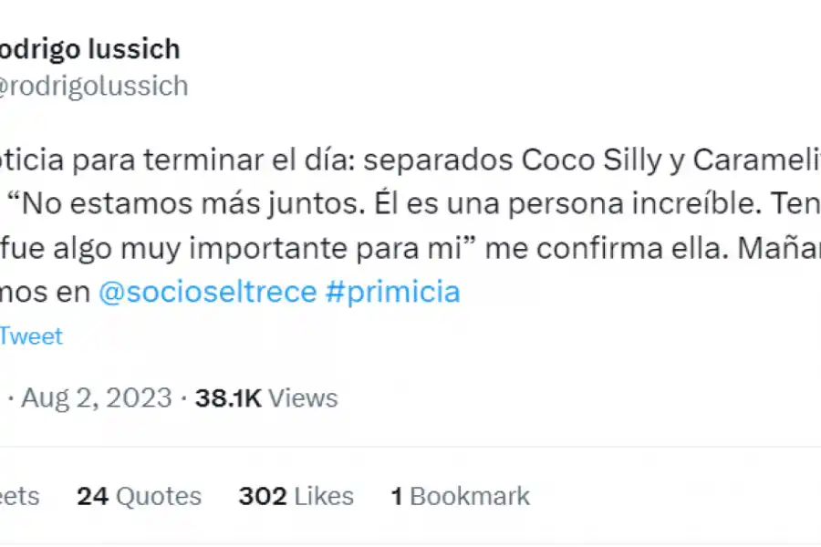 ¿El fin del amor? Confirman que “Caramelito” Carrizo y el “Coco” Sily se separaron