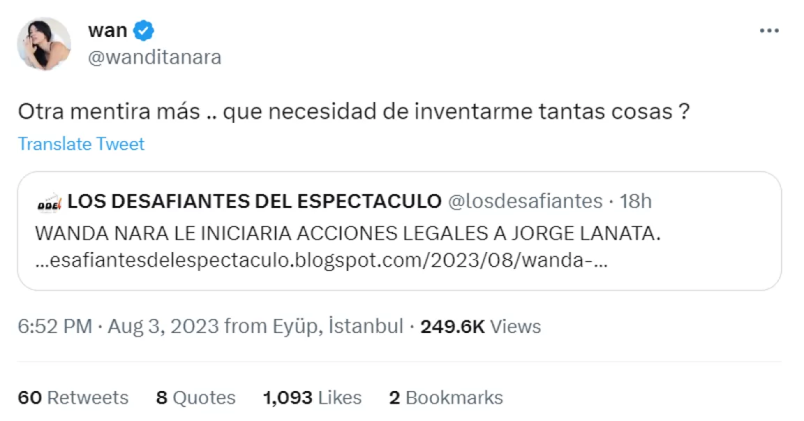El enojo y la tajante desmentida de Wanda Nara por la supuesta denuncia contra Jorge Lanata