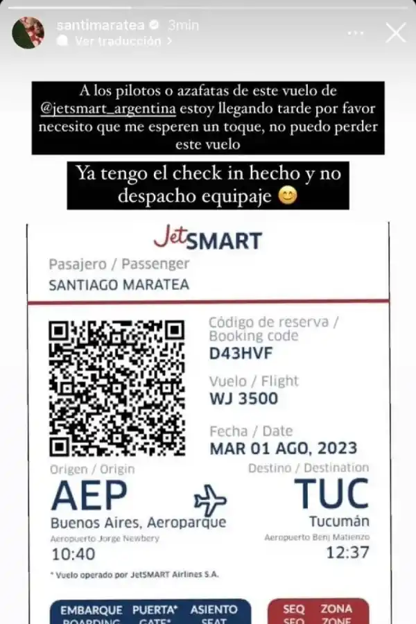 El extraño pedido de Santi Maratea a los tripulantes de un vuelo