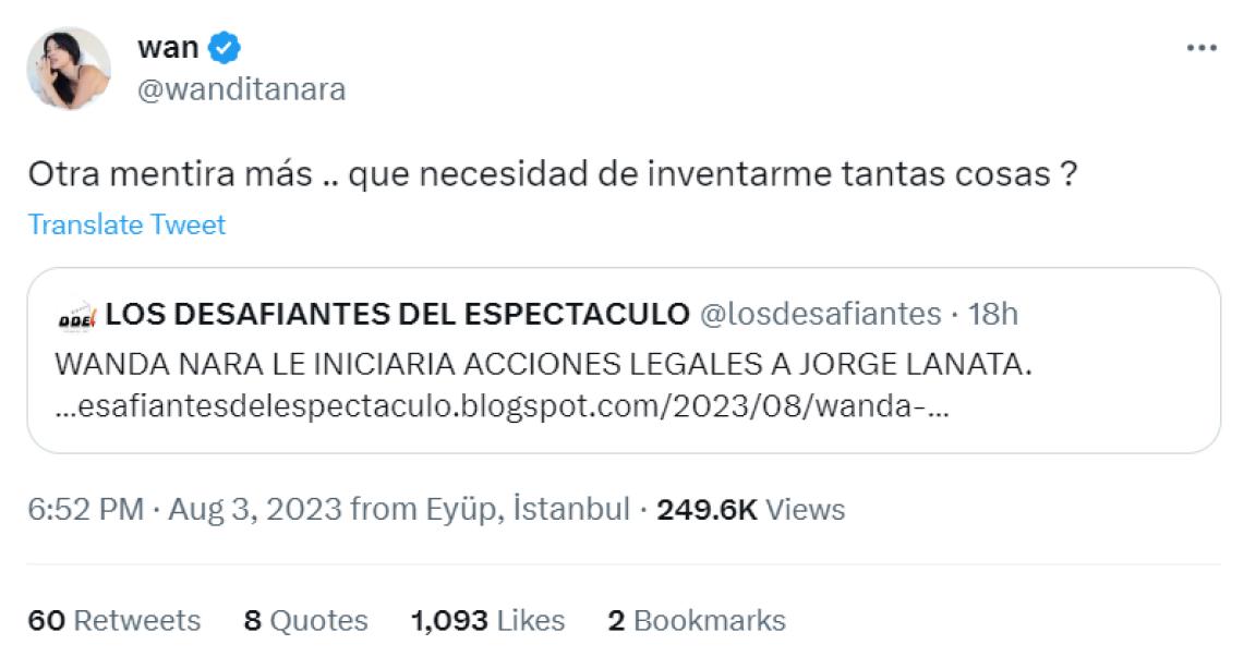 El enojo y la tajante desmentida de Wanda Nara por la supuesta denuncia contra Jorge Lanata