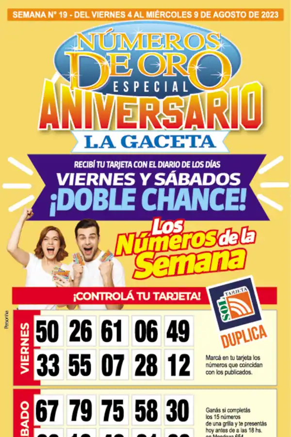 Esta es la grilla completa de los Números de Oro de LA GACETA del 9 de agosto de 2023