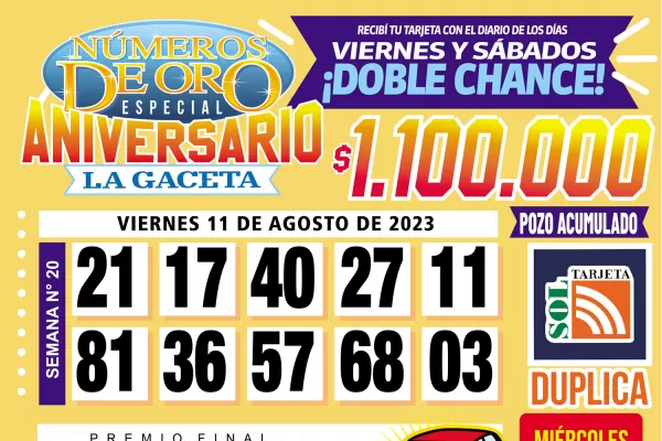 Los Números de Oro de LA GACETA del 11 de agosto de 2023