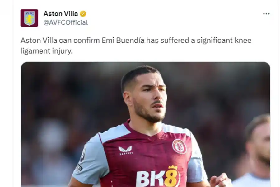 UNA MALA. Desde las redes sociales de Aston Villa confirmaron la noticia. 