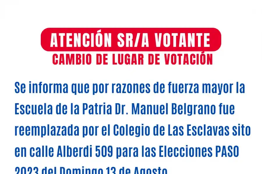 No se votará en la Escuela de la Patria: a dónde se trasladarán las urnas