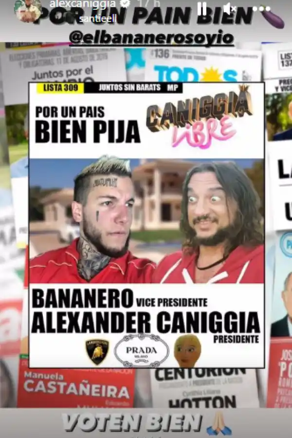 Alex Caniggia bromeó con su candidatura a presidente 