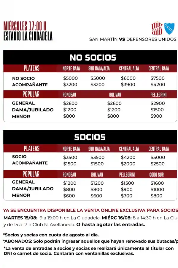 La sorpresiva decisión de San Martín respecto a las entradas: cuánto costarán después del anuncio de AFA