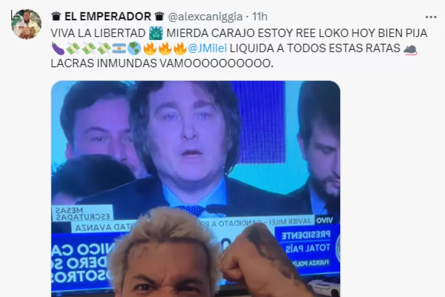 Alex Caniggia celebró el triunfo de Milei