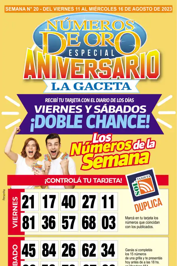 Esta es la grilla completa de los Números de Oro de LA GACETA del 16 de agosto de 2023