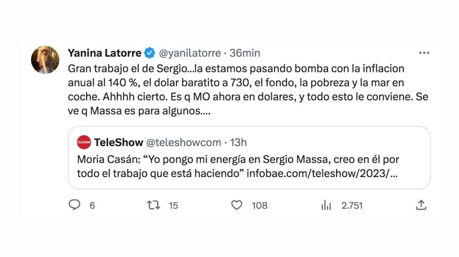 Yanina Latorre explotó contra Moria Casan por defender a Sergio Massa.