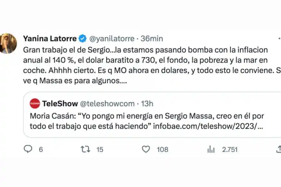 Yanina Latorre explotó contra Moria Casan por defender a Sergio Massa.