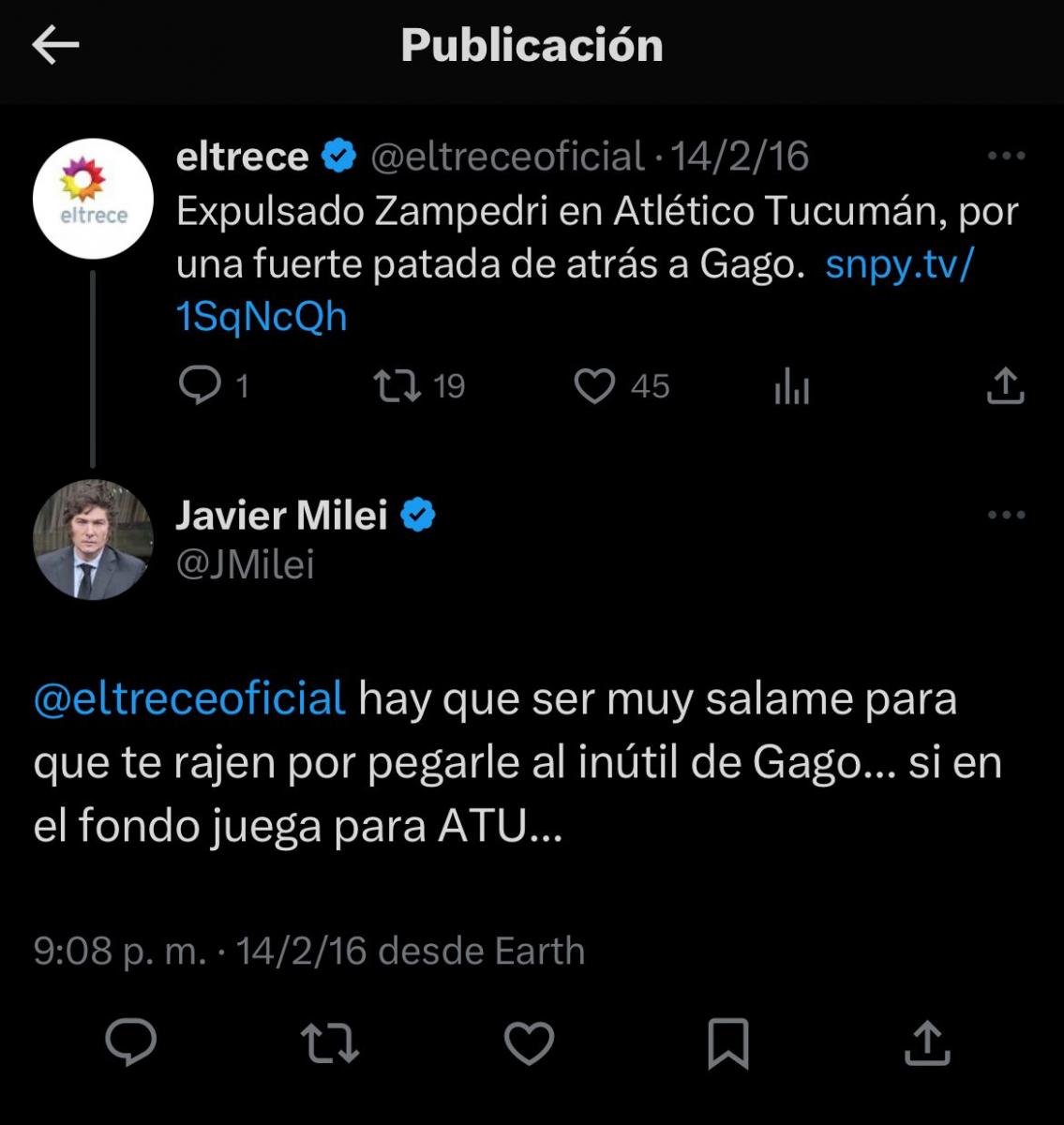 Los particulares comentarios de Javier Milei sobre un partido de Atlético Tucumán