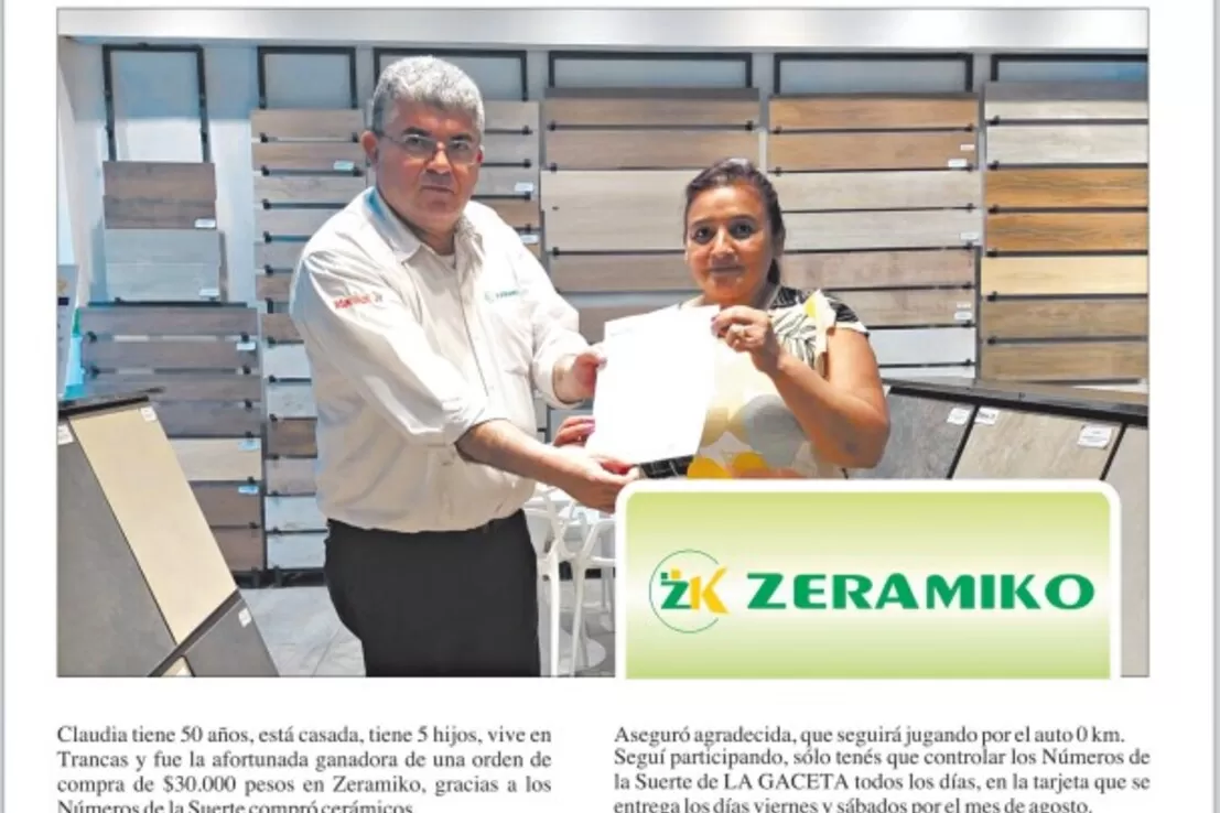 Números de la Suerte: Claudia Alejandra Vergara ganó una orden de compra de $30.000 en Zeramiko