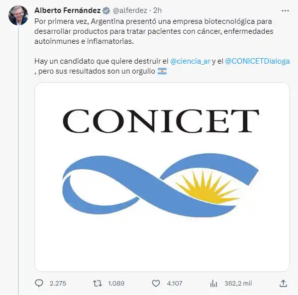 REAPARICIÓN. Fernández tuiteó de nuevo ayer para respaldar al Conicet. 