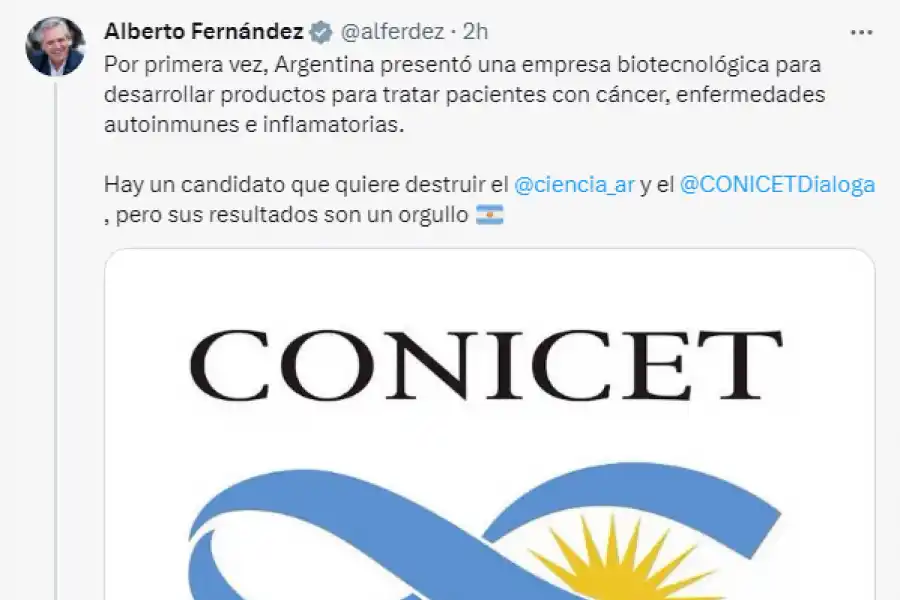 REAPARICIÓN. Fernández tuiteó de nuevo ayer para respaldar al Conicet. 