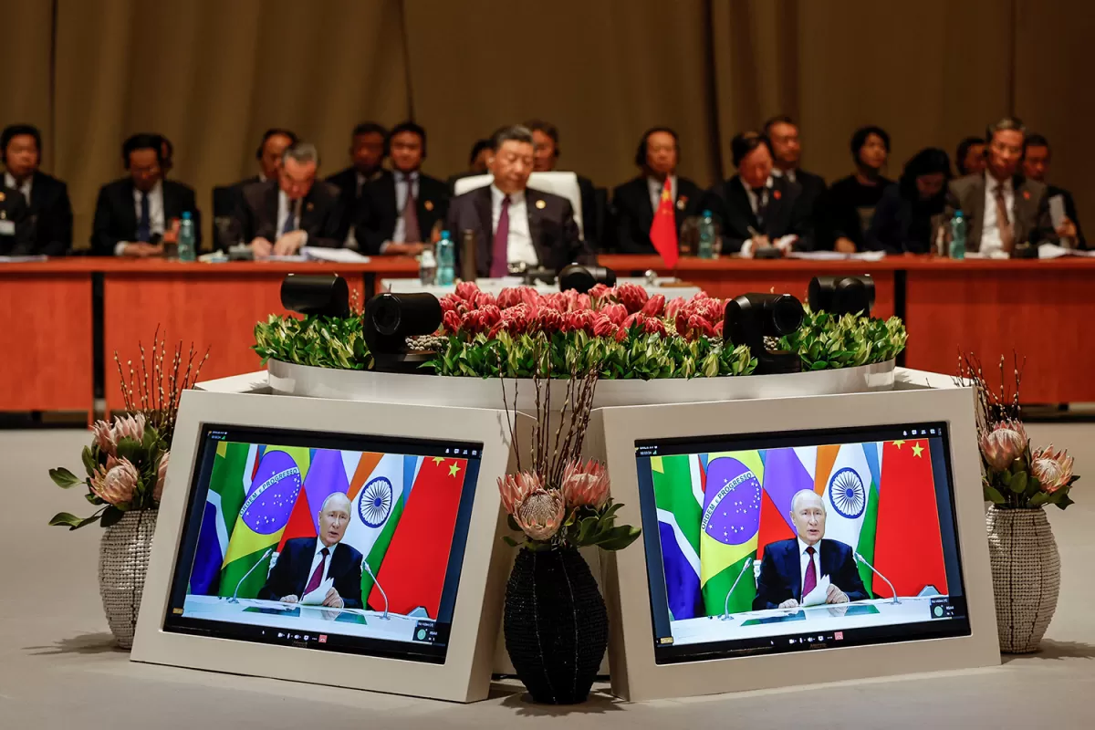 VIRTUAL El plenario de la cumbre escuchó el discurso que dio Putin por videoconferencia. 