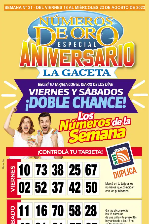 Esta es la grilla completa de los Números de Oro de LA GACETA del 23 de agosto de 2023