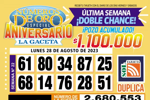Los Números de Oro de LA GACETA del 28 de agosto de 2023