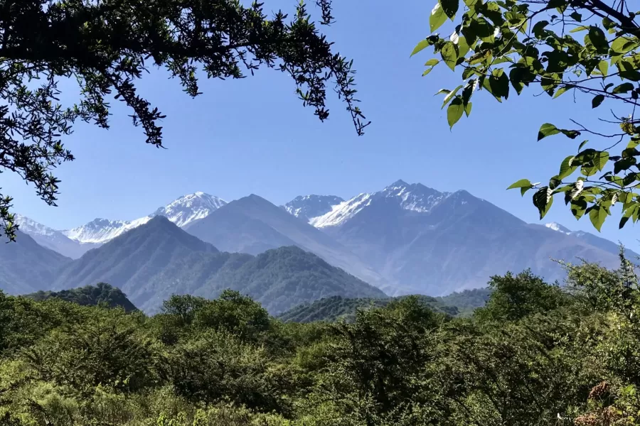 Los cerros nevados fotografiados desde las Sierras de San Javier.